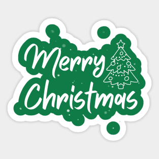 Minimalist Merry Christmas Tree With Snowy Night Lettering Sticker